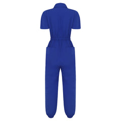 Womens Short Sleeve Scrubs Jumpsuit Front Zipper Elastic Waist Jogger Pants Rompers Nurse Doctor Workwear for Caring Nursing