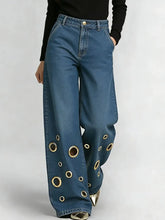 Veyonir Gold Eyelet Baggy Jeans