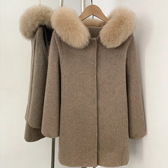 Hooded Fur Trim Wool Coat