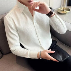 Slim Waffle Business Shirt Men