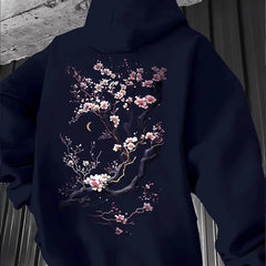 Men'S Hoodie Designed with Retro Ink Wash Style Cherry Blossom Branches Reflecting Eastern Aesthetics Made from Knit Fabric