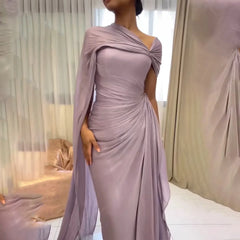 Lilac Draped One Shoulder Evening Gown