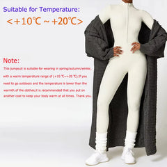Warm Plush Sports Jumpsuits Women's Tracksuit One-Piece Fitness Suit Winter Gym Sets Long Sleeves Black Exercise Bodysuit Woman