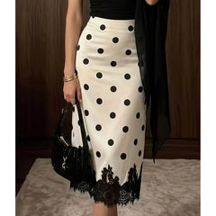 Skirts for Women Women Skirt Fashion Summer Skirts Elegant Dot Lace High Waist Package Hip Midi Skirt Women Faldas