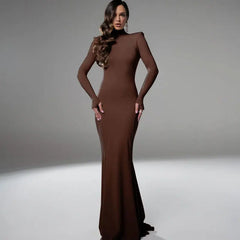 Backless Turtleneck Slim Maxi Dress