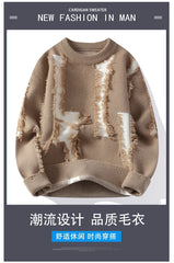 2026 Winter Fashion worn‑out design Sweater Men Casual Knit Pullovers Mens Thick Warm Loose Knitted Sweaters Streetwear Man