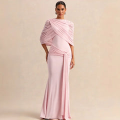 Elegant Mermaid Evening Dress Draped Detachable Cape Sleeveless Bodycon Maxi Gown Wedding Party Elegant Draped Formal Dress