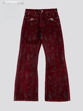 Mens Ins Style Jeans Fashion New American Vintage Flocked Flared Denim Pants Harajuku Unisex Loose Fit High Street Streetwear