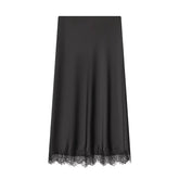Vintage Lace Satin Midi Skirt