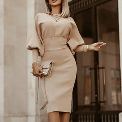 Elegant Lantern Sleeve Midi Dress
