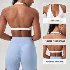 Strappy Bra for Women Open Back Halter Sports Bra Light Support Gym Crop Top Seamless Workout Yoga Top Bra Padded Bras