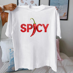 SPICY Bold Letter Graphic Cotton T-Shirt