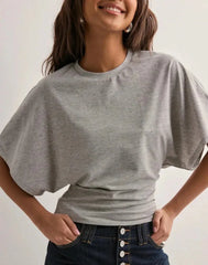 Women's T-shirts Crew Neck Ruched Waist Slim Fit Solid Color Casual Cropped Tee Summer Streetwear Basic Daily Wear Top