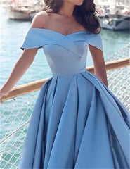 Simple Off Shoulder Satin Evening Gown