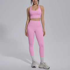 New Yoga Set for Woman Summer Gym Sports Running Bra Top Breathable Peach Buttocks Women Leggings Solid Color Yoga Set