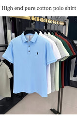 100% pure cotton short sleeved men's polo shirt summer fashion high-end brand pony embroidery golf top casual business T-shirt