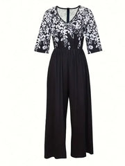 Modern Floral Short Sleeve Jumpsuit