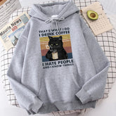 Men's fashion hoodie, high-quality cat drinking coffee print hoodie, fashionable casual hoodie, Harajuku hoodie