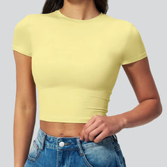 Yoga Shirts Women Sexy Exposing The Navel Short Sleeve Workout Crop Top Gym Top Fitness Running Workout Sport T-shirts Yoga Wear