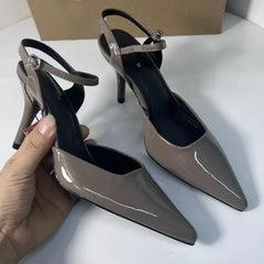 High Heels Women's Shoes for Business Elegant Pointed Toe Patent Leather Daily Office Stilettos Designer Summer Ladies Sandals