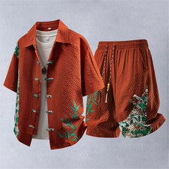 Summer Tracksuits Men Traditional Chinese Style Suit Shirt Shorts Tang Suit Male Fashion Casual Summer Sets