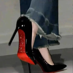 High Heels Women's Slim Heels New Stunning and Sexy Wedding Shoes Black Patent Pointed Single Shoes High Heels Туфли Женские