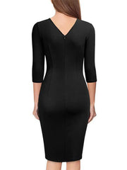 Pleated V-Neck Gray Midi Dress