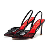 C-H Woman's High Heels Summer Breathable Mesh Black Business Sandals 9cm For Girls