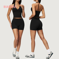 Yoga Outfit Set Fitness Two-Piece Set With No Embarrassing Lines Butt-Lifting Running Shorts Leggings Yoga Suit Athletic Wear
