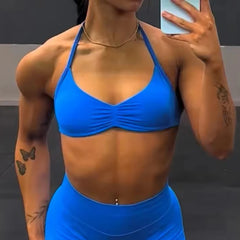 Sports Bra Women Strappy Backless Sports Top With Removable Cups Workout Clothing Gym Crop Top Fitness Seamless Halter Yoga Bra