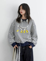 Striped Dog Print Loose Tee