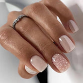 Pink Glitter French Press Nails