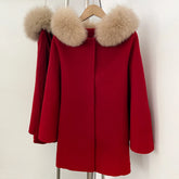 Hooded Fur Trim Wool Coat