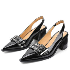 Women Buckle Slingback Block Heel Pumps