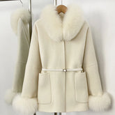 Luxury Wool Fur Winter Long Coat