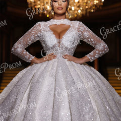 Floral Cut-Out Sparkly Wedding Ball Gown