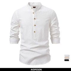 Solid Cotton Half Button Shirt