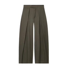 Military Green Pleated Wide Pants