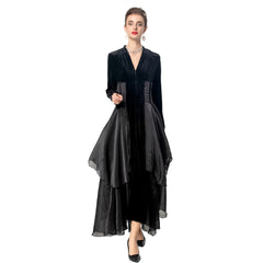 Velvet Ruffle V-Neck Evening Dress
