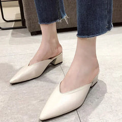 Women High Heels Slippers Baotou Women Shoes Sexy Pointed Toe Chunky Heels Mules Outdoor Walking Slides Chaussure Femme 2024