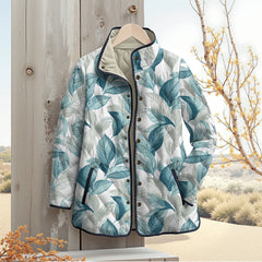 Quilted Leaf Print Winter Jacket