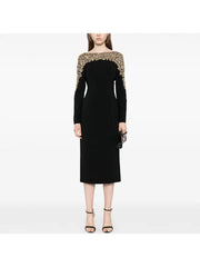 Elegant Beaded Straight Midi Dress