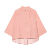 Pink Striped Asymmetric Button Shirt