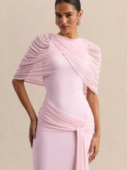 Elegant Mermaid Evening Dress Draped Detachable Cape Sleeveless Bodycon Maxi Gown Wedding Party Elegant Draped Formal Dress