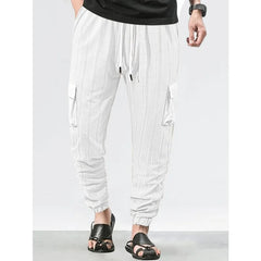 Men's Grid Cargo Joggers Drawstring Elastic Waist Multi Pocket Casual Ankle Length Trousers