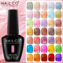 NAILCO 15ml Colorful Jelly Gel Nail Polish Gorgeous Color HEMA TPO FREE Soak Off UV LED Semi Permanent Long Wear Gel Varnish