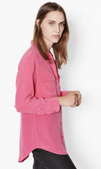 Women Real Silk Shirts Classic Double Pockets Solid Color Casual Fashion Long Sleeve Thin Shirt Blouses Tees