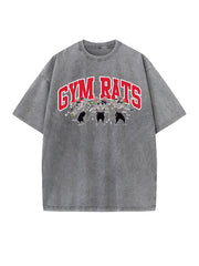 Vintage Washed T-shirts 100% Cotton Gym Muscle Rat Print Crew Neck Tshirts Casual Goth Hip Hop Streetwear Women Men Summer Tee