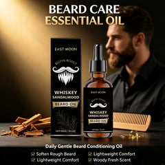 Men Biotin Beard Oil Soften Rough Beard Whiskey Sandalwood Beard Care Oil Hydrate Soothe Under-Beard Skin Men Facial Hair Serum