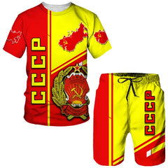 Men Tracksuit CCCP Russian 3D Print T-shirt Shorts Sets 2 Pieces USSR Soviet Union Style Streetwear Oversized Sportswear Suits
